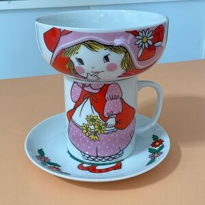Cute Vintage Strawberry Shortcake 3-piece ceramic Plate Bowl and Mug set